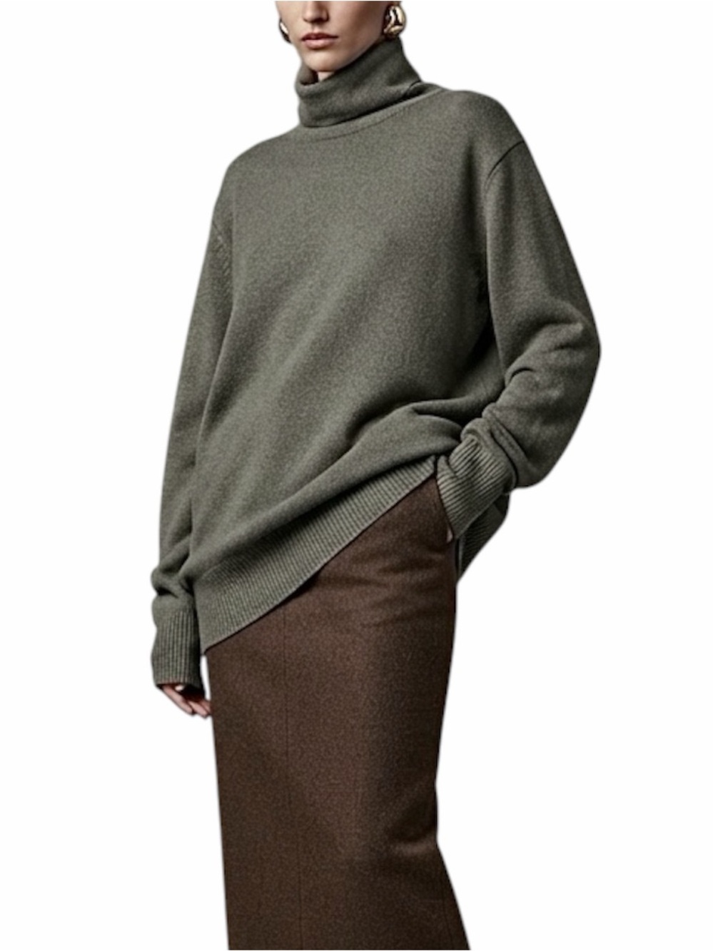 VTG 80s 90s quiet luxury oversized green quiet luxury wool blend turtleneck